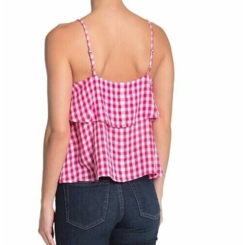 Abound Women's Tiered Spaghetti Strap Tank‎ Top Pink Gingham X-Small - Picture 2 of 3